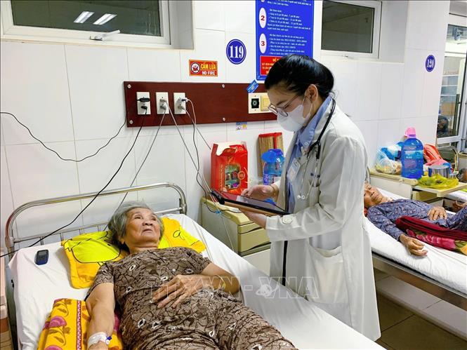 Theo dõi lịch sử khám, chữa bệnh của bệnh nhân trên hệ thống bệnh án điện tử tại Bệnh viện Sóc Trăng. (Ảnh: Ánh Tuyết/TTXVN)