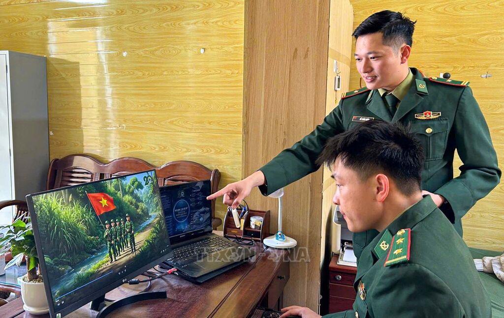 Đồn Biên phòng Nậm Nhừ xây dựng video ứng dụng AI để tuyên truyền chuyển đổi số đến với người dân. (Ảnh: TTXVN phát)