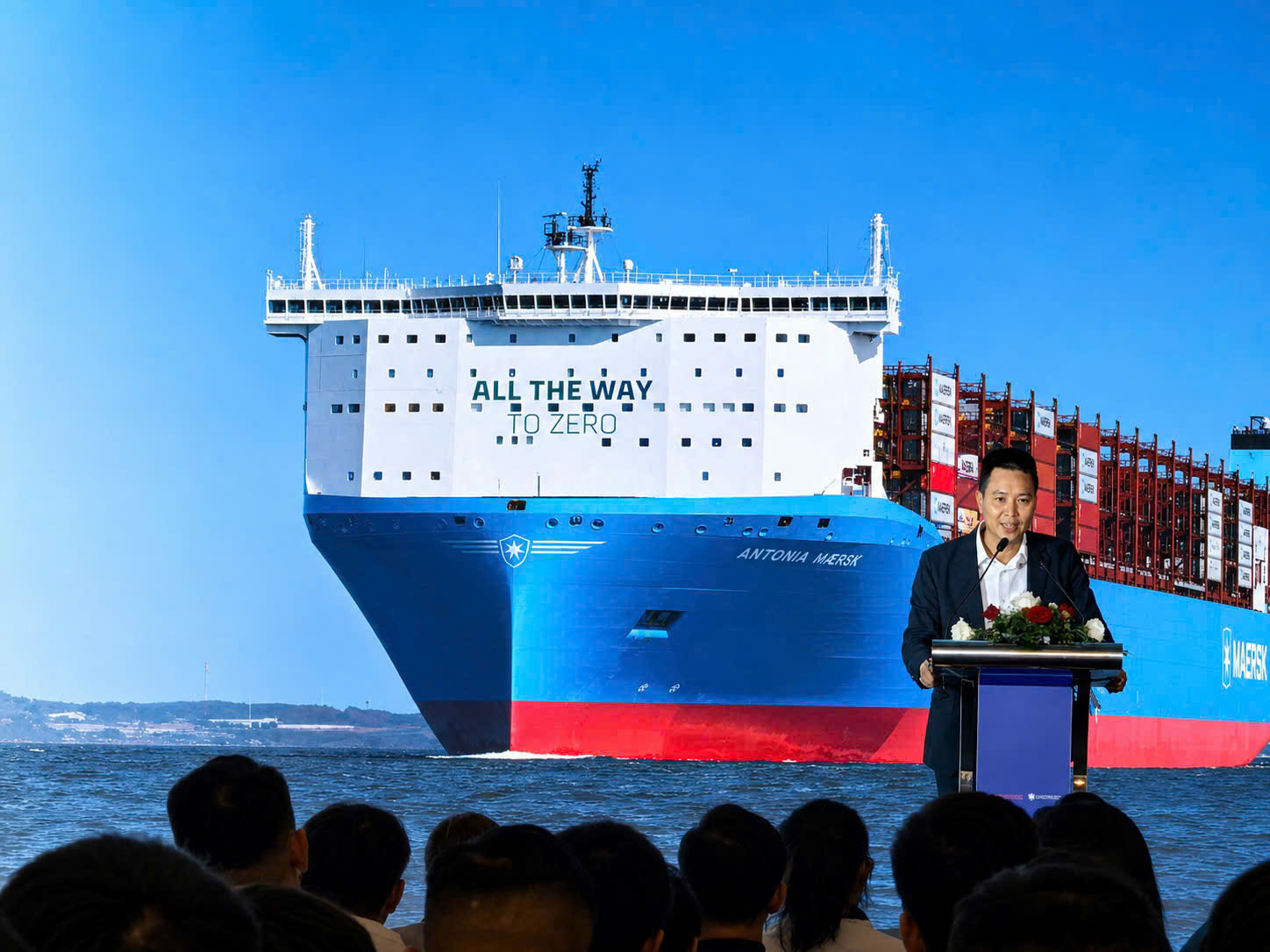 Ông Tống Duy Hiếu, Trưởng bộ phận Kinh doanh Vận tải biển và Logistics khu vực Mekong phát biểu tại sự kiện. (Ảnh: Hải Yên/Báo Tin tức và Dân tộc)