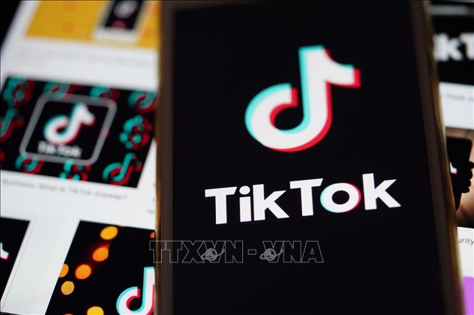 Biểu tượng TikTok trên màn hình điện thoại. (Ảnh: THX/TTXVN phát)