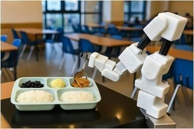 Công ty NT Robot giới thiệu robot hỗ trợ cho ăn dạng mô-đun, có thể di chuyển. Thiết bị được thiết kế nhằm hỗ trợ người cao tuổi và người khuyết tật gặp khó khăn khi tự ăn uống. (Ảnh: NT Robot )