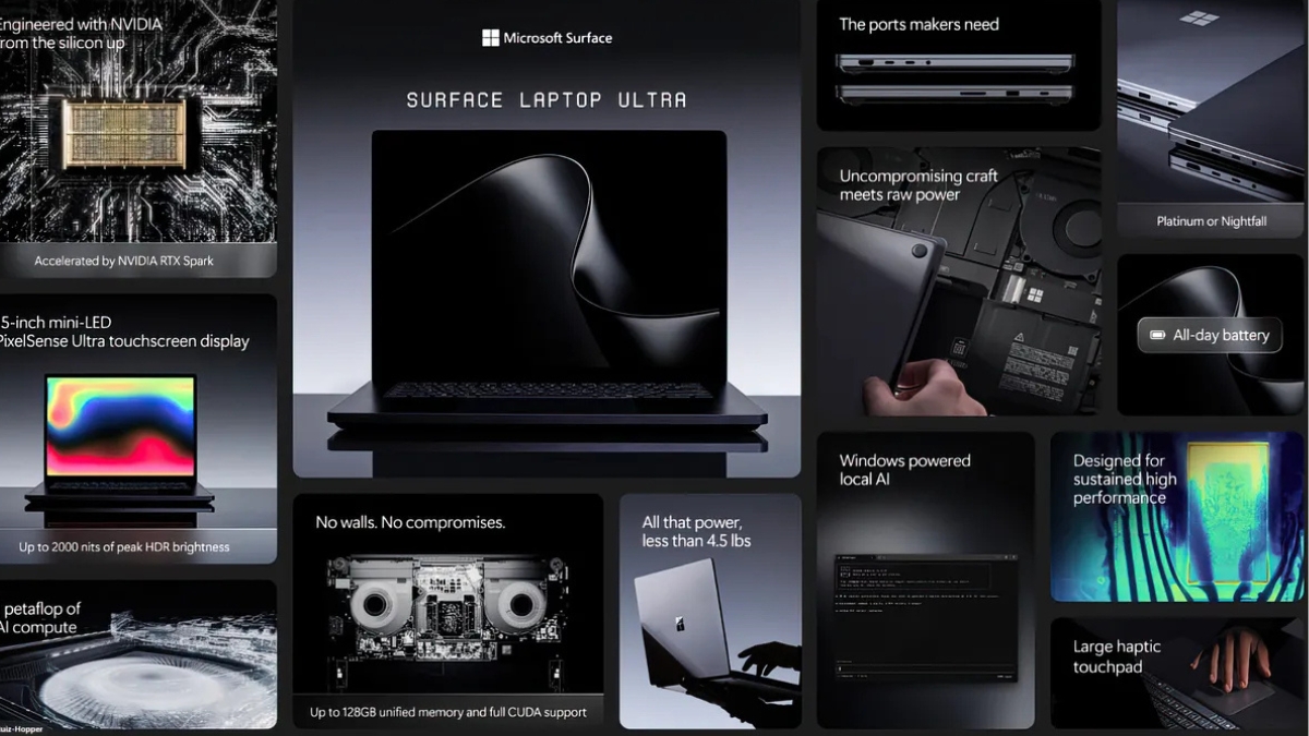 Surface Laptop Ultra sở hữu thiết kế cao cấp cùng hiệu năng AI mạnh mẽ. (Ảnh: microsoft.com) Surface Laptop Ultra sở hữu thiết kế cao cấp cùng hiệu năng AI mạnh mẽ. (Ảnh: microsoft.com)